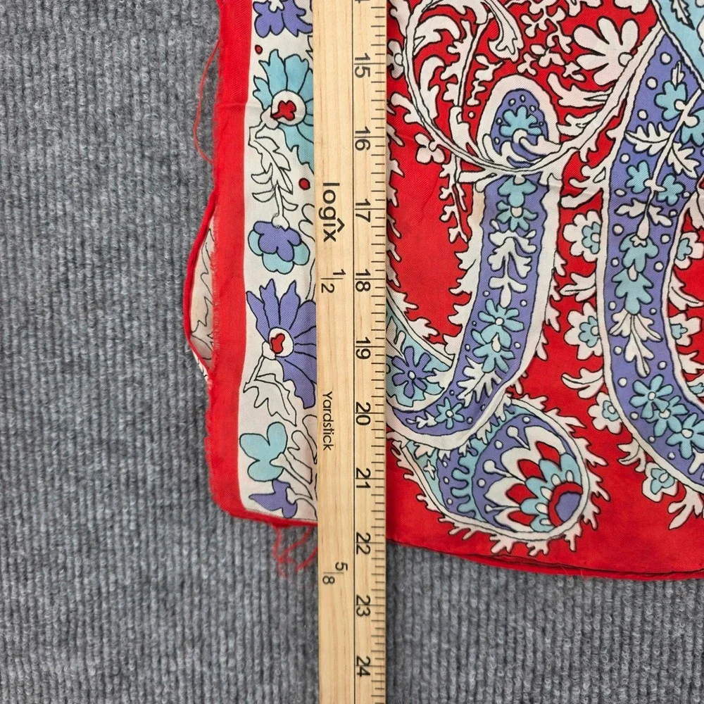 Vintage Vera Neumann Scarf Lot of 2 Red Paisley Oblong & Tan Geometric Square